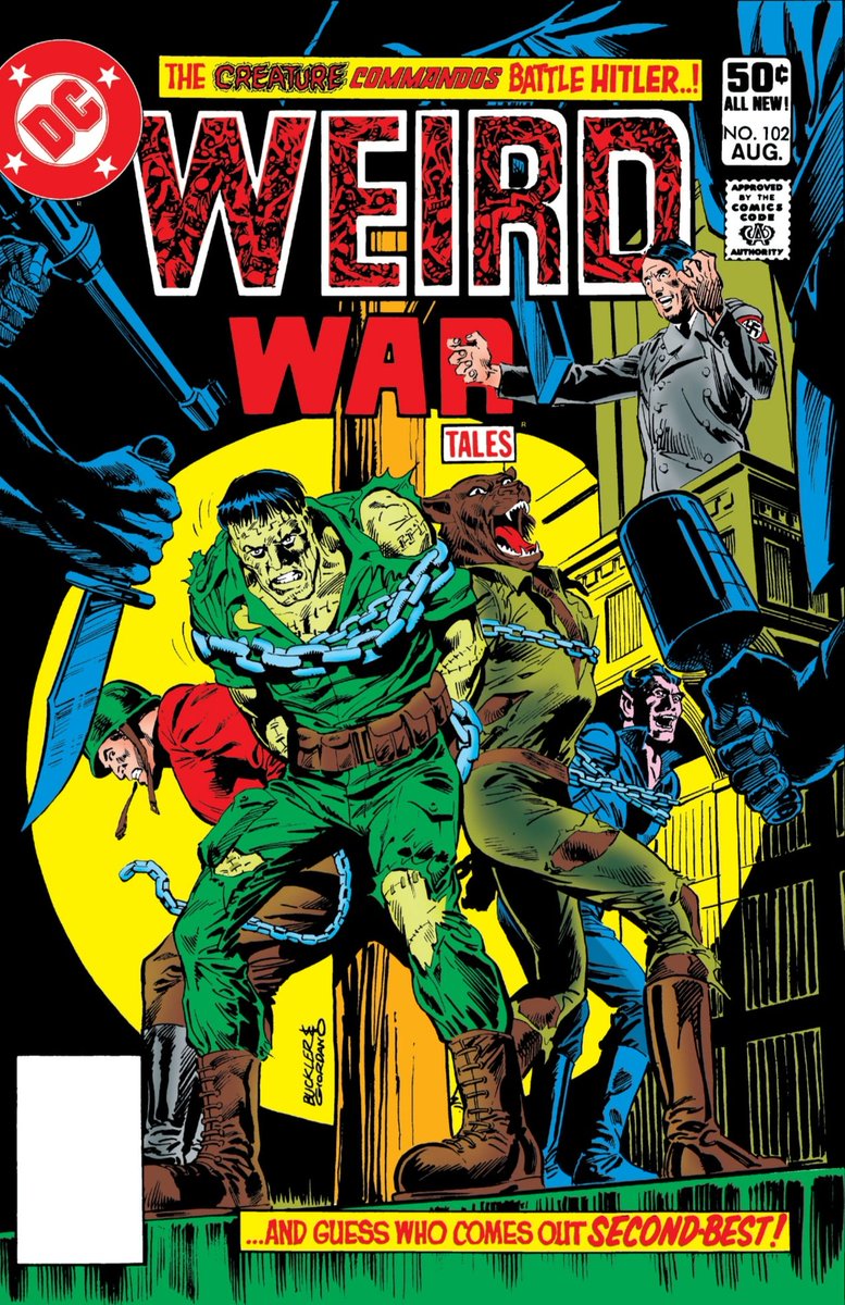 The Creature Commandos battle Hitler...Guess who comes out Second-Best!
The cover to Weird War Tales # 102 by Rich Buckler & Dick Giordano.
#richbuckler #dickgiordano #weirdwartales #creaturecommandos #dccomics #thecosmiccomicbookbroadcast #comicbookbroadcaster #WarComicsMonth