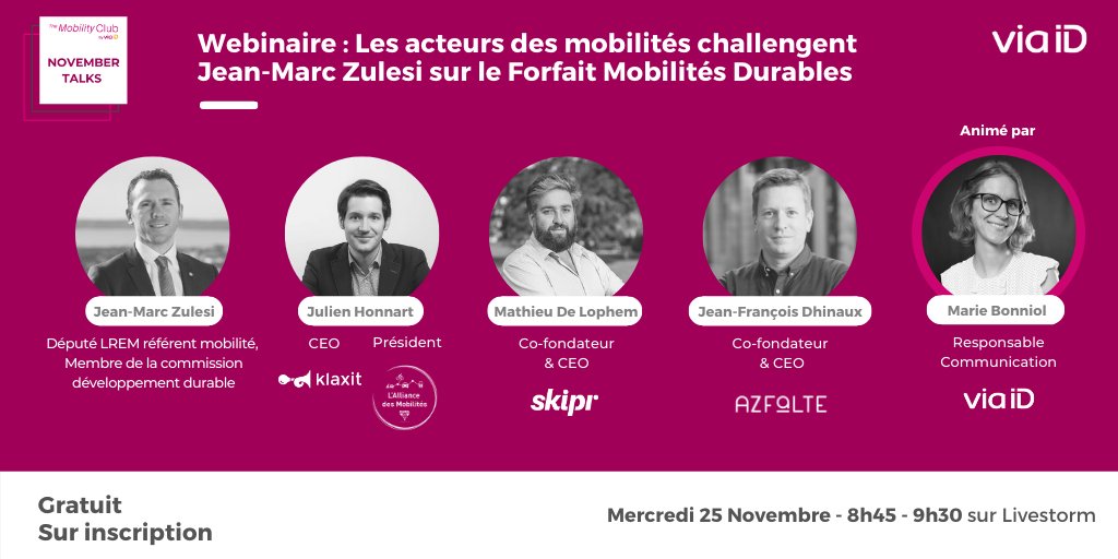 via__id's tweet photo. Inscrivez-vous à notre dernier #NovemberTalk sur le #FMD! Nous accueillerons @jmzulesi qui reviendra sur les enjeux et les évolutions du #FMD. Il se fera challenger par 3 #startups des #mobilités avec @Klaxit, @AZFALTE1 & @myskipr.
Inscrivez-vous ici : https://t.co/6O2pCaeXpS https://t.co/LjsS6jo2Go