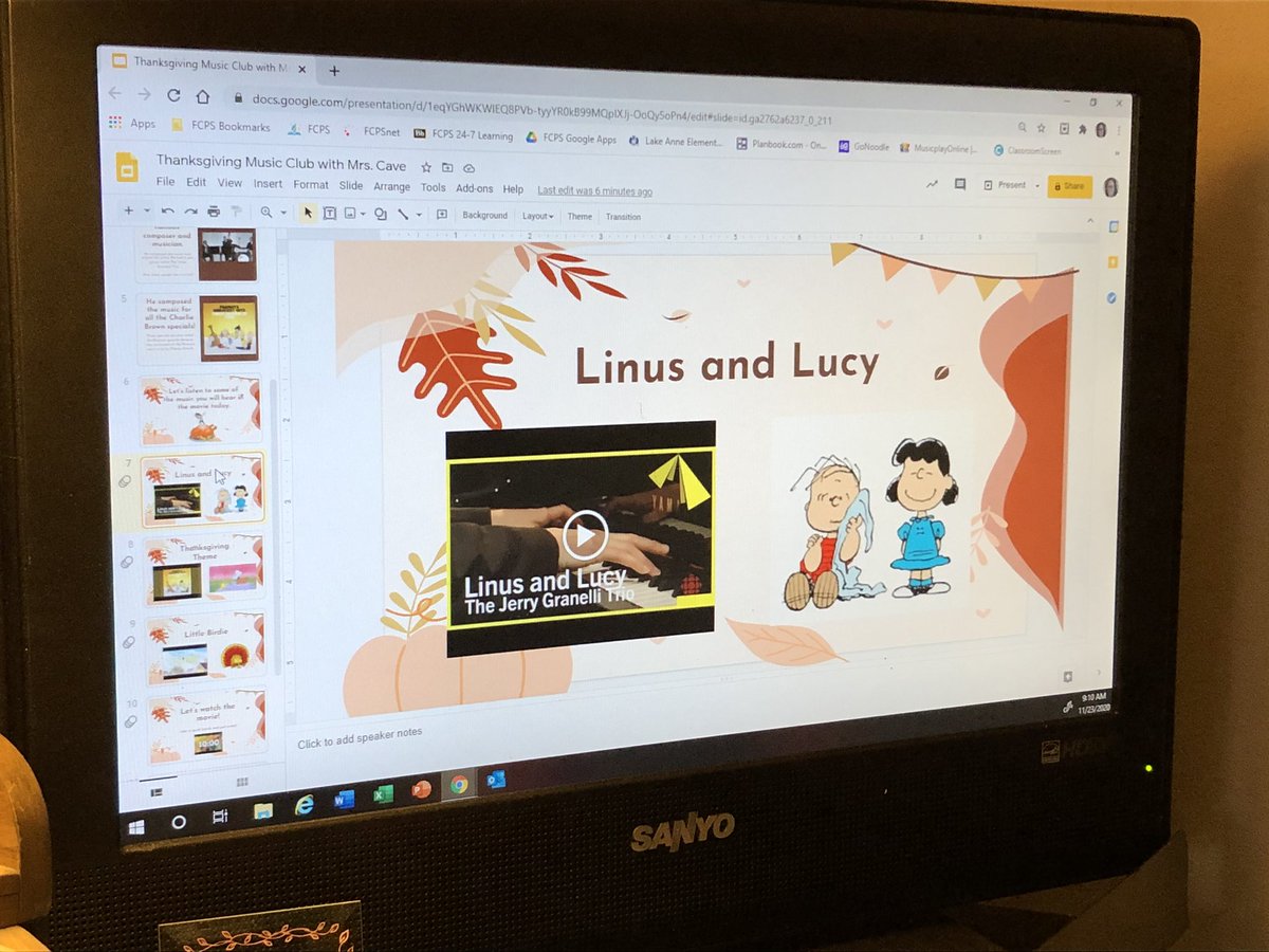 mrscaveLAES's tweet photo. Today in music club, students will learn about jazz musician and composer Vince Guaraldi. We will listen to his music, then watch A Charlie Brown Thanksgiving together! @LakeAnneES #dolphinpride https://t.co/6m4otvZTkh