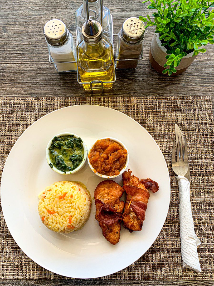the_basement_na's tweet photo. Today we have delicious 😍 bacon 🥓 wrapped chicken breast 🤤 served with white rice🍚, creamy spinach 🥬and butternut. Come by and enjoy this delicious meal🥰 https://t.co/NDQY58UMbl
