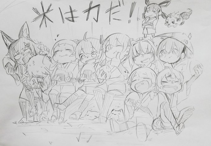 息抜きに『天穂のサクナヒメ』をやってるホロメンバー描きました(抜けてる子がいたらすみません!) 