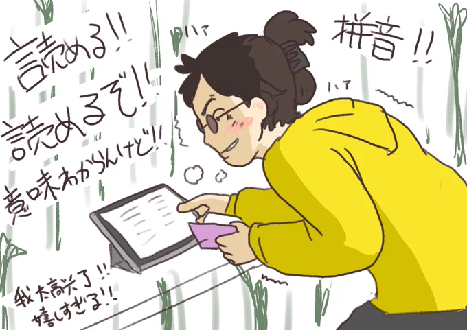 どうしても万聖街と非人哉のOP歌いたいけど耳コピ限界あって。しかし拼音覚えたら、読める!読めるぞ!!(興奮!!)今ならムスカ大佐の気持ちわかる!めっちゃ嬉しかったんだね!!? 