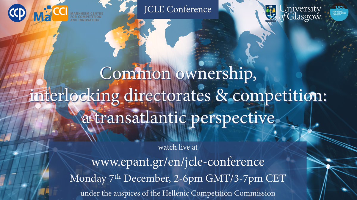 Delighted that <a href="/ccp_uea/">Centre for Competition Policy</a> is co-sponsoring the JCLE conference on common ownership, interlocking directorates and competition. Looking forward to "see" some of you there! <a href="/NorwichBSchool/">NBS @ UEA</a>