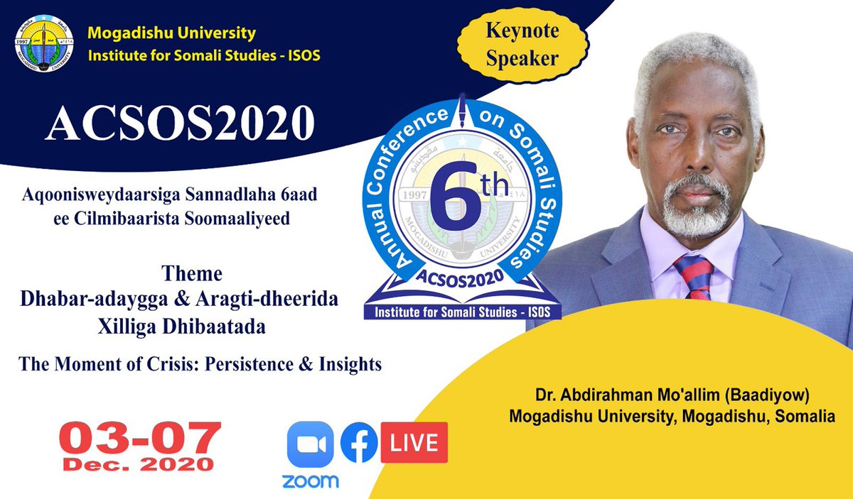 MogUniver's tweet photo. ACSOS2020 sharaf bay u tahay in xeeldheerayaasha hadaljeedinta uu ka mid yahay Dr. Abdurahman Abdullahi Baadiyow
@DrBaadiyow
#ACSOS2020 #isosinstitute https://t.co/5jy2tuARk9