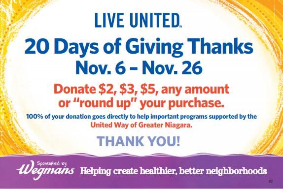 DDelMonteRosso's tweet photo. Looking to give back this holiday season? You can support @UnitedWay_GN by making a donation at @Wegmans thru Nov 26th! https://t.co/iQ5saOk4yZ
