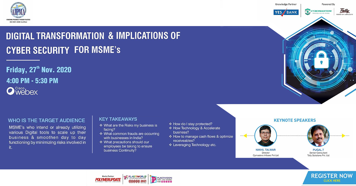 What are the Risks your Company is Facing &amp; what can you do to stay protected? To know the answer to this question &amp; many more, join us for a #webinar on Digital Transformation &amp; implications of Cyber Security for MSMEs on 27th November @ 4:00 PM. bit.ly/2KnMI1d
<a href="/YESBANK/">YES BANK</a>