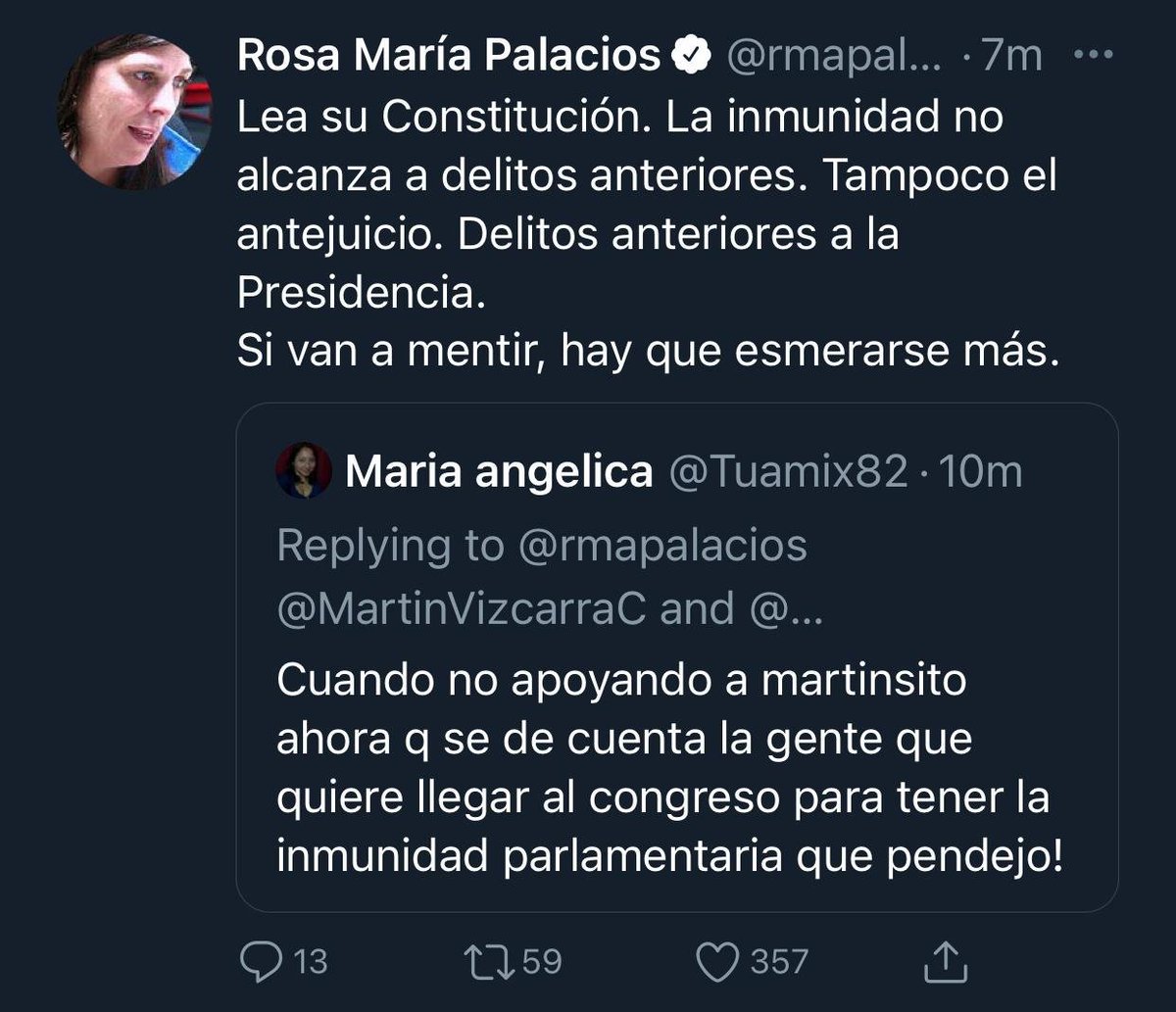 osumar's tweet photo. 1. RMP le responde esto a alguien q escribe -como yo- q Vizcarra postularía al Congreso para protegerse con la inmunidad. ¿Es cierto lo q dice RMP? Veamos. https://t.co/wSUXZ0XANA