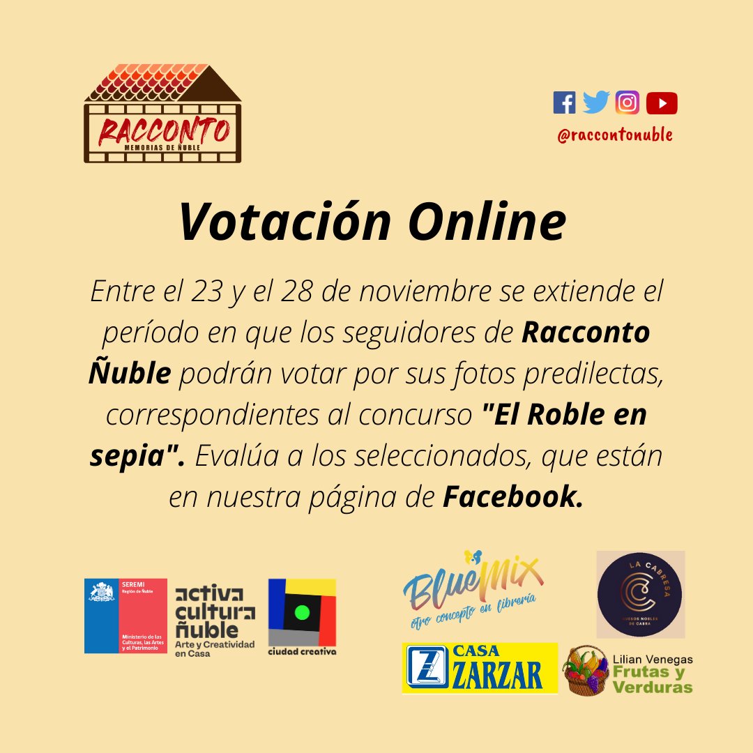 raccontonuble's tweet photo. El equipo de @raccontonuble continúa sus actividades, en el marco del #ConcursoFotográfico "El Roble en sepia". Desde esta noche y hasta el 28 de noviembre se mantendrá abierta la #VotaciónOnline, que es uno de los ítem en que se premiará el entusiasmo de la #PoblaciónElRoble. https://t.co/9B5Dqnu8en