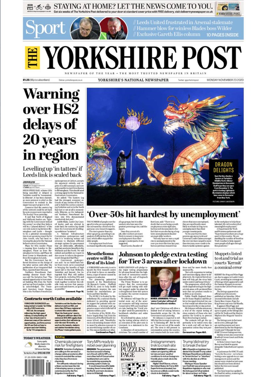Strong <a href="/yorkshirepost/">The Yorkshire Post</a> today

@cllrjudithblake on need for HS2's eastern leg

“The proposal is nothing short of a betrayal of millions of people. We will be holding government to account to ensure the North and Midlands get what we were promised, what we need and what we deserve.”