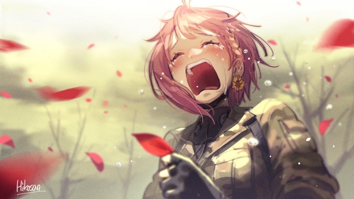 1girl solo crying open mouth tears gloves military  illustration images