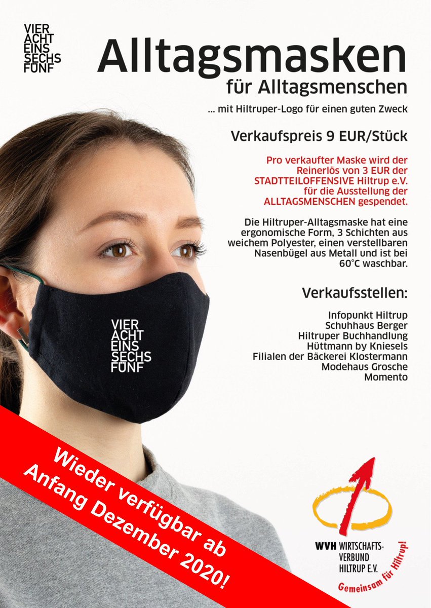 #Alltagsmasken für #Alltagsmenschen
mit dem #48165 #Hiltrup-Logo.

...sie waren in kürzester Zeit ausverkauft... Kommen aber wieder.

Bleibt gesund!