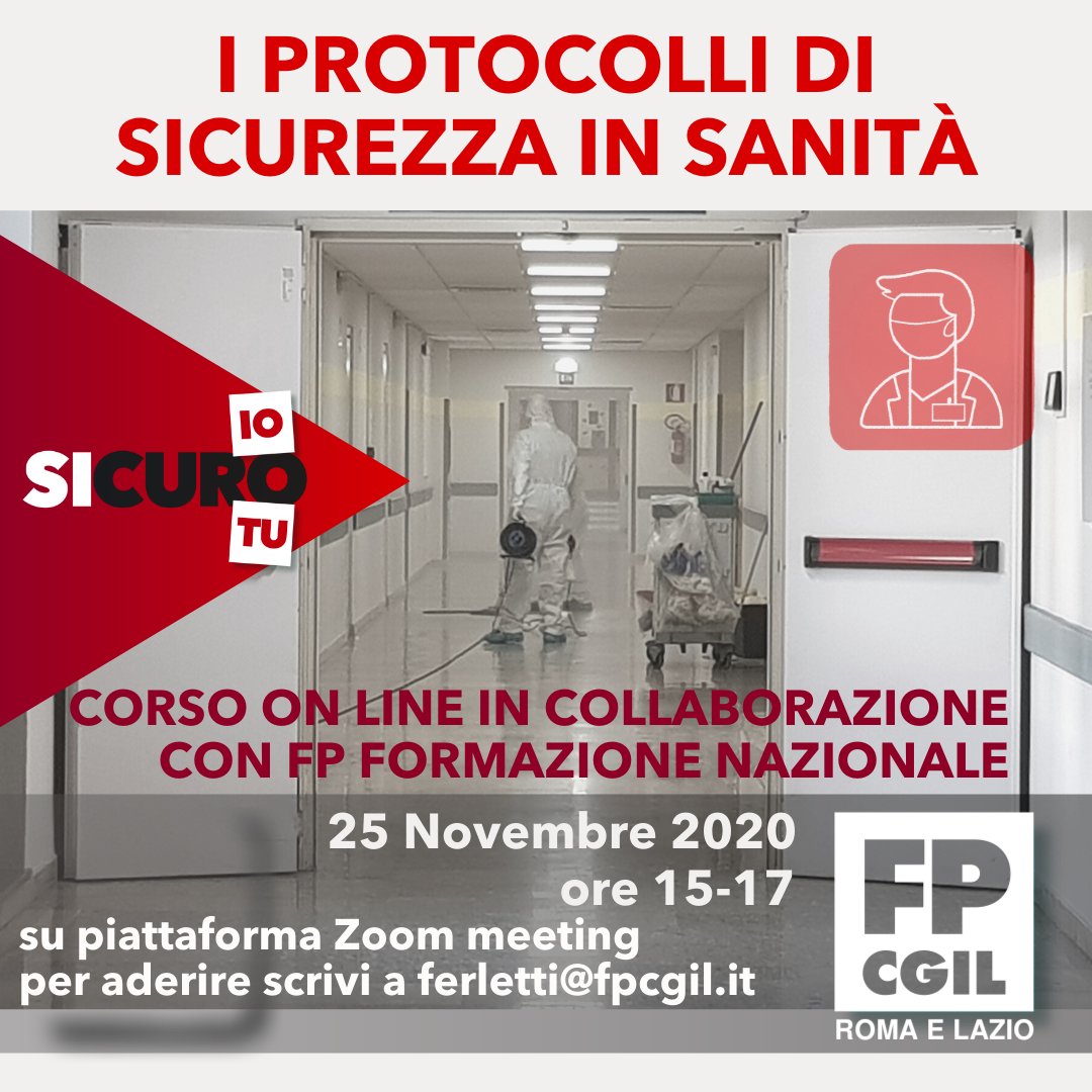 fpcgilromalazio's tweet photo. 🔴 Formazione Fp #Cgil 
👨‍⚕️ I PROTOCOLLI DI SICUREZZA IN SANITÀ
🗓 Mercoledì #25novembre dalle 15 alle 17 il su Zoom Corso gratuito rivolto a tutti i delegati e le delegate sanità pubblica, sanità privata e terzo settore. 
📧 Per partecipare: ferletti@fpcgil.it

#CiSiamo
#FpForma https://t.co/De8E3SAPDP