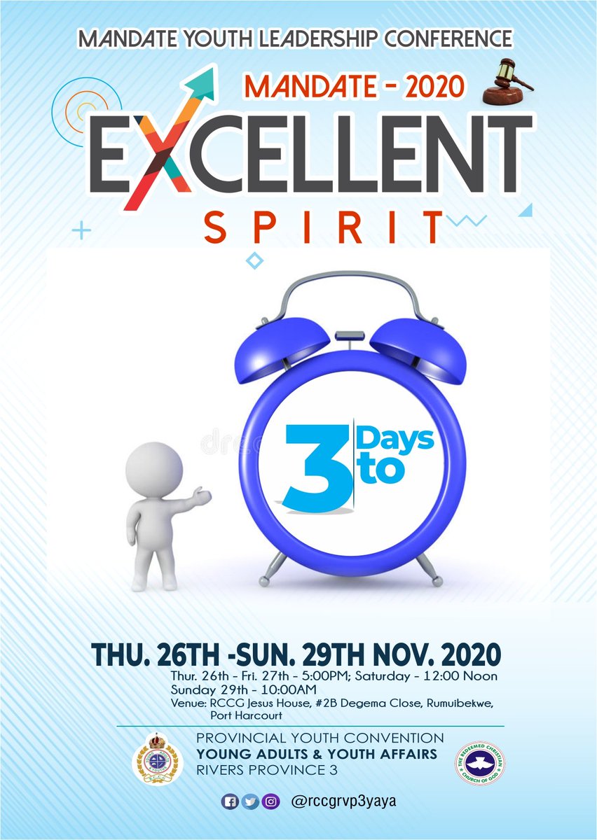 rccgrvp3yaya's tweet photo. mandate2020
#XcellentSpirit
#3DaysTo...
Get set & attend #mandateyouthleadershipconference that will change your life forever! https://t.co/dx80LjCxI7