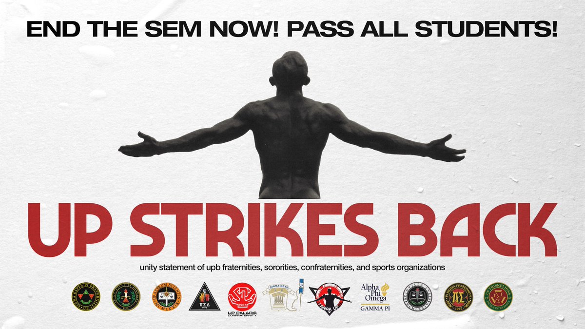 R4EUPBaguio's tweet photo. FRATERNITIES, SORORITIES, CONFRATERNITIES, AND SPORTS ORGANIZATIONS CALL TO END THE SEMESTER NOW AND MASS PROMOTION NOW!

Unity Statement of Fraternities, Sororities, Confraternities, &amp; Sports Organizations in UP Baguio 

READ: https://t.co/zVOLVWAdu2

#UPBPayt 
#WalangIwananUP https://t.co/IYf33oLcXi