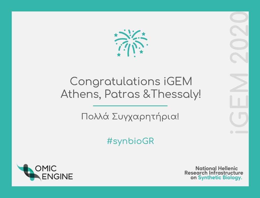 EngineOmic's tweet photo. Once again...Congratulations @igemathens, @igempatras & @igemthessaly! #igem2020 #GiantJamboree #synbioGR #synbio #igem2021 #omicengine @plant_env @PopyPapad https://t.co/EyAymsdnZH