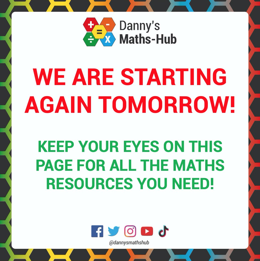 DannysMathsHub's tweet photo. Danny's Maths-Hub is excited to start working for everyone again tomorrow.
We are even more excited that we are now on LinkedIn!

#newbegining #linkedin #mathematics #mathstutor #mathschat #mathskills #mathsteacher #mathstudent #mathteacher #mathematicseducation #mathtutor https://t.co/rVpZ0kAYxJ