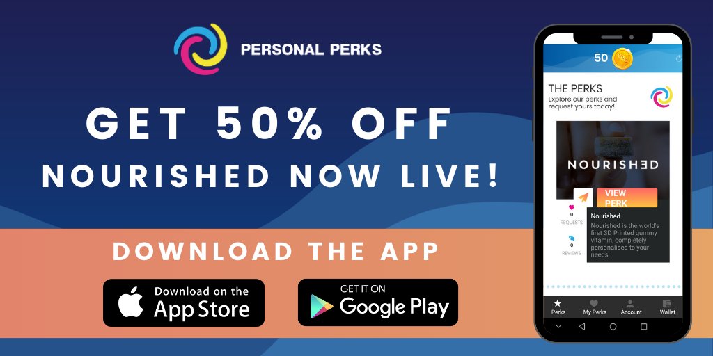 TheWorkPerk's tweet photo. Get 50% off the UK's highest rated vitamin at https://t.co/lzxc6AkBxw - code now live on the Personal Perks app! The world's first 3D Printed gummy vitamin, completely personalised to you. Download Personal Perks on the App Store or Google Play! #getstack3d @get_nourished https://t.co/081hpYKzzF