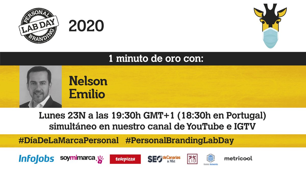 LeikoLeo's tweet photo. Minuto de oro de @NelsonFEmilio para @PBLabDay 

⏰A las 19:30 h GMT+1

➡️En directo: -Desde Youtube: https://t.co/5FuX782MRV
                      -Desde Instagram: https://t.co/JCBc1Avk9M

#PersonalBrandingLabDay https://t.co/1ojBBP220c