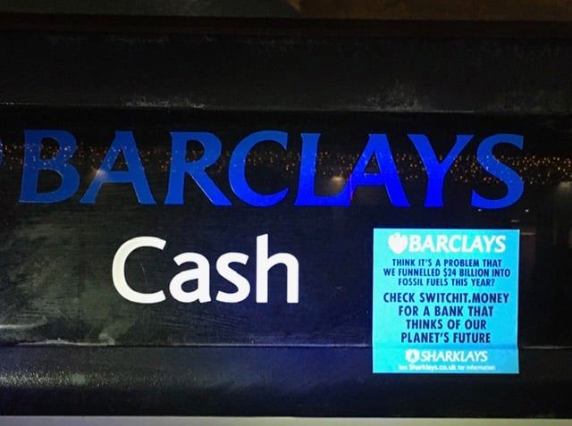 XRSouthWest's tweet photo. 15 local groups
24 South West towns 
40 @Barclaysuk and @HSBCUK branches stickered 

Mass rebranding of the 2 of the largest European funders of both the #ClimateCrisis  and #ecocide. 

#BiodiversityLoss #Deforestation
#FossilFuels 

@money_rebellion https://t.co/VCc8flgUjl
