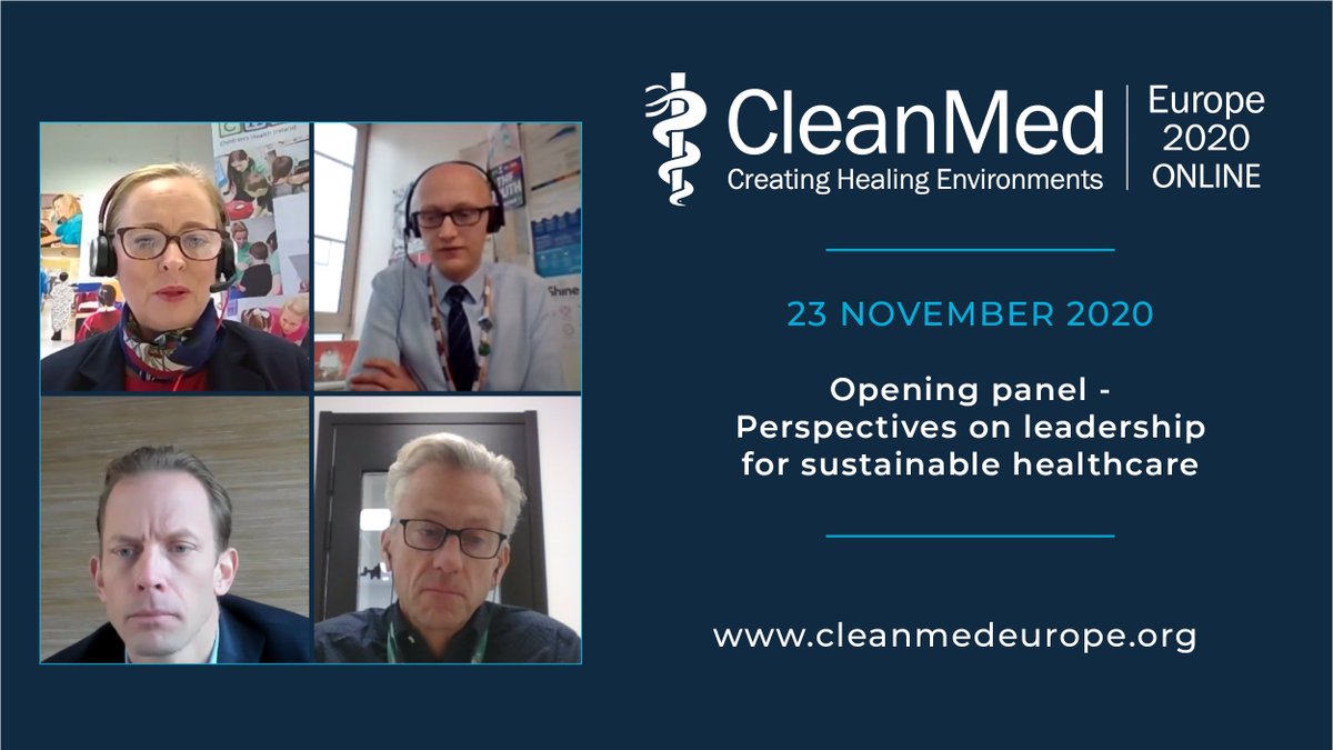 CleanMedEurope's tweet photo. Our opening panel session took a deep dive into this year’s conference theme of Leadership for #SustainableHealthcare, showcasing inspiring examples of leaders that are already taking action to make sustainable healthcare a reality. #CME20 #ClimateAction https://t.co/TqLy6iqir9