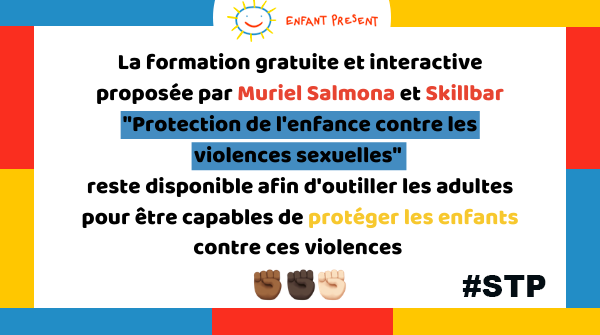 EnfantPresent's tweet photo. La formation gratuite et interactive proposée par @memoiretrauma et #Skillbar "Protection de l'enfance contre les #ViolencesSexuelles" reste disponible afin d'outiller les adultes pour être capables de protéger les #enfants contre ces violences ✊🏽✊🏿✊🏻
🔗 https://t.co/dGAMad4E6v https://t.co/zYpLPom5ls