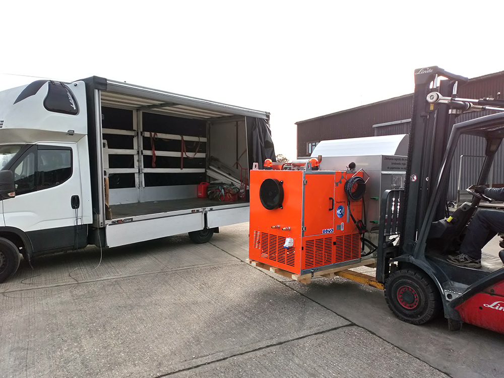 Hughcrane's tweet photo. Another vehicle based #bincleaningmachine leaves our manufacturing facility in Norfolk on route to a Municipality in Europe https://t.co/Mnxu45PtYp