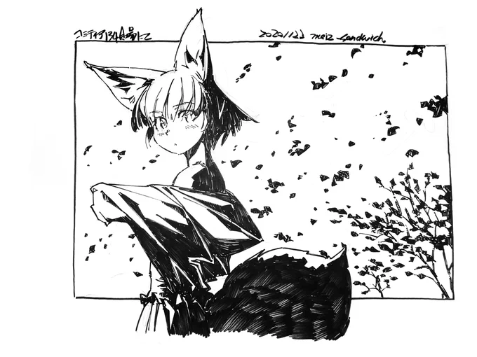 【アナログ1290、1291】コミティア会場で描いたもの。
#線画 #モノクロ #狐娘 #コミティア134 