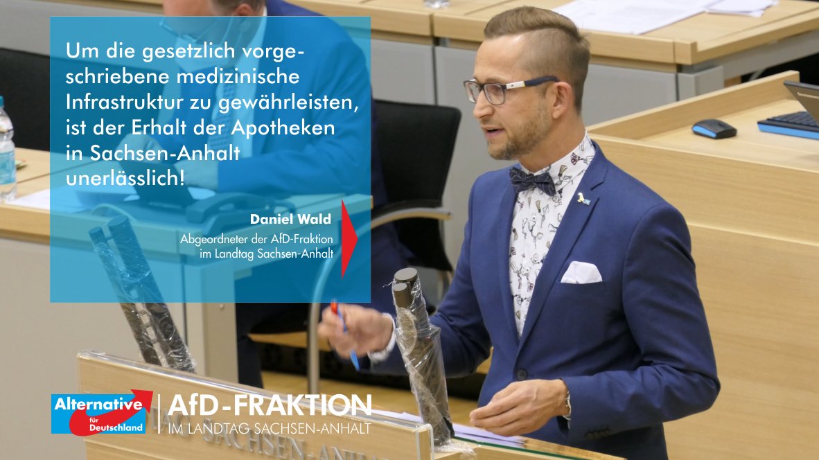 AfDFraktionLSA's tweet photo. +++ Plenum aktuell +++
Daniel #Wald hat zum Antrag der Fraktion DIE LINKE „#Soforthilfeprogramm für #SachsenAnhalt|s #Apotheken“ gesprochen.
#AfD #SachsenAnhalt #LtLSA https://t.co/zHjEojYH6K