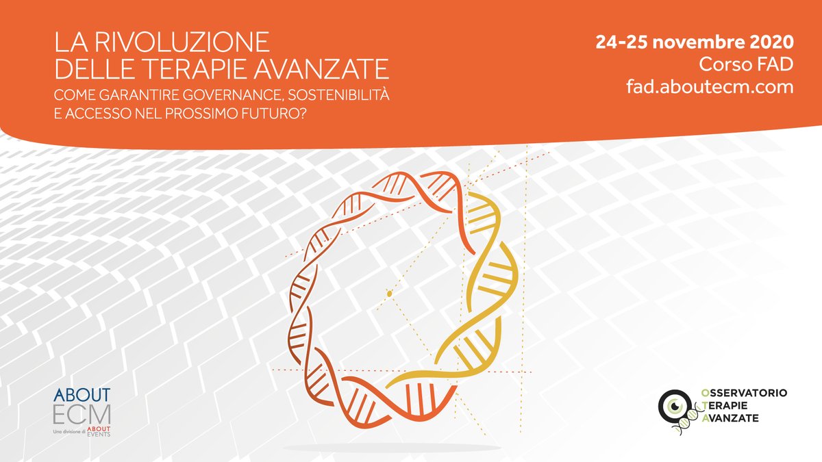 TerapieAvanzate's tweet photo. La rivoluzione delle terapie avanzate - come garantire governance, sostenibilitΓ e accesso nel prossimo futuro?
#CorsoFAD organizzato da AboutEvents in collaborazione con Osservatorio Terapie Avanzate.
ποΈ24-25 Novembre 2020
#ECM #TerapieAvanzate
πhttps://t.co/jm7x4VGkgj https://t.co/2M1DUc1sr3