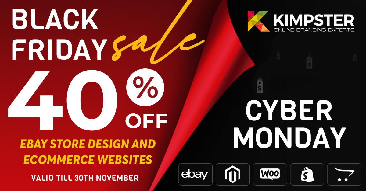 KimpsterTech's tweet photo. 🔥 Hurry up!! 🔥 Black Friday &amp; Cyber Monday Sale is back.  Get flat 𝟒𝟎% 𝐎𝐅𝐅 on all services.🤩 
Waiting to design your eBay store or eCommerce Website? Now is the perfect time to do it
For details:👇
https://t.co/jGRAeDdv8V
#BlackFriday #BlackFriday2020 #BlackFridayDeals https://t.co/olMYIzL2jx