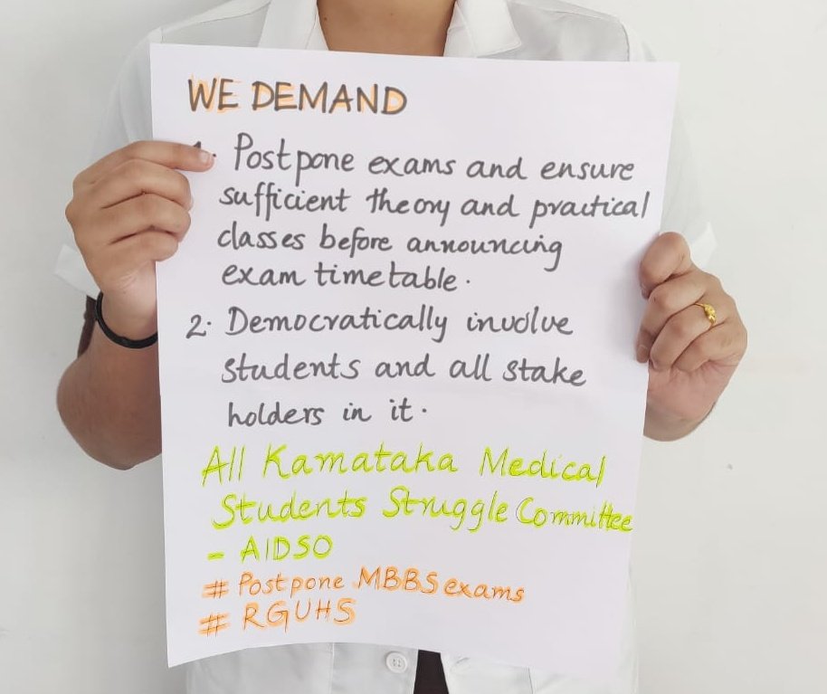 malav_ika's tweet photo. Respected RGUHS,
Please take into consider the voice of us medicos!!
Please ensure we get enough clinical exposure and practical classes before the exams.
#postponembbsexams
#RGUHS 
@CMofKarnataka @VCRguhs @mla_sudhakar https://t.co/67rFNZBrZa