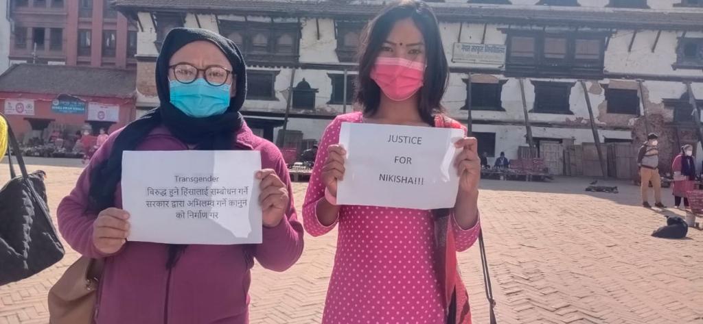 WeAreAPTN's tweet photo. On #TDOR2020 from
@bds_nepal #nepal
"15 trans people gathered in heart of the city called Basantapur Durbar square holding pla card stating to stop violence, #TDOR 2020, Call for law to trans violence and brutality, curriculum to address trans issue, Justice for #Nikisha" https://t.co/D0cM31dG0u