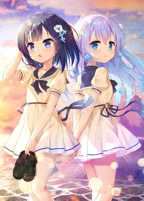 「風が強いですね...チノちゃん」
海を散歩する二人(フユ&チノ)
#ごちうさ 