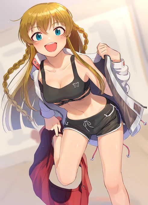 トレーニングルームに来るや否や脱ぎ捨てるうみみ 