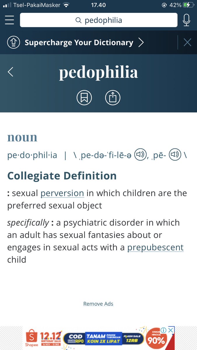 uh so yeah im back again to this thread. op also stated that "anak 17 tahun sama 45 tahun gaada yang koar koar pedo" while it is disgustingly big age gap pls know what the definition of "pedo" and "pedophilia" is. pedophilia is an attractive feeling towards CHILDREN.