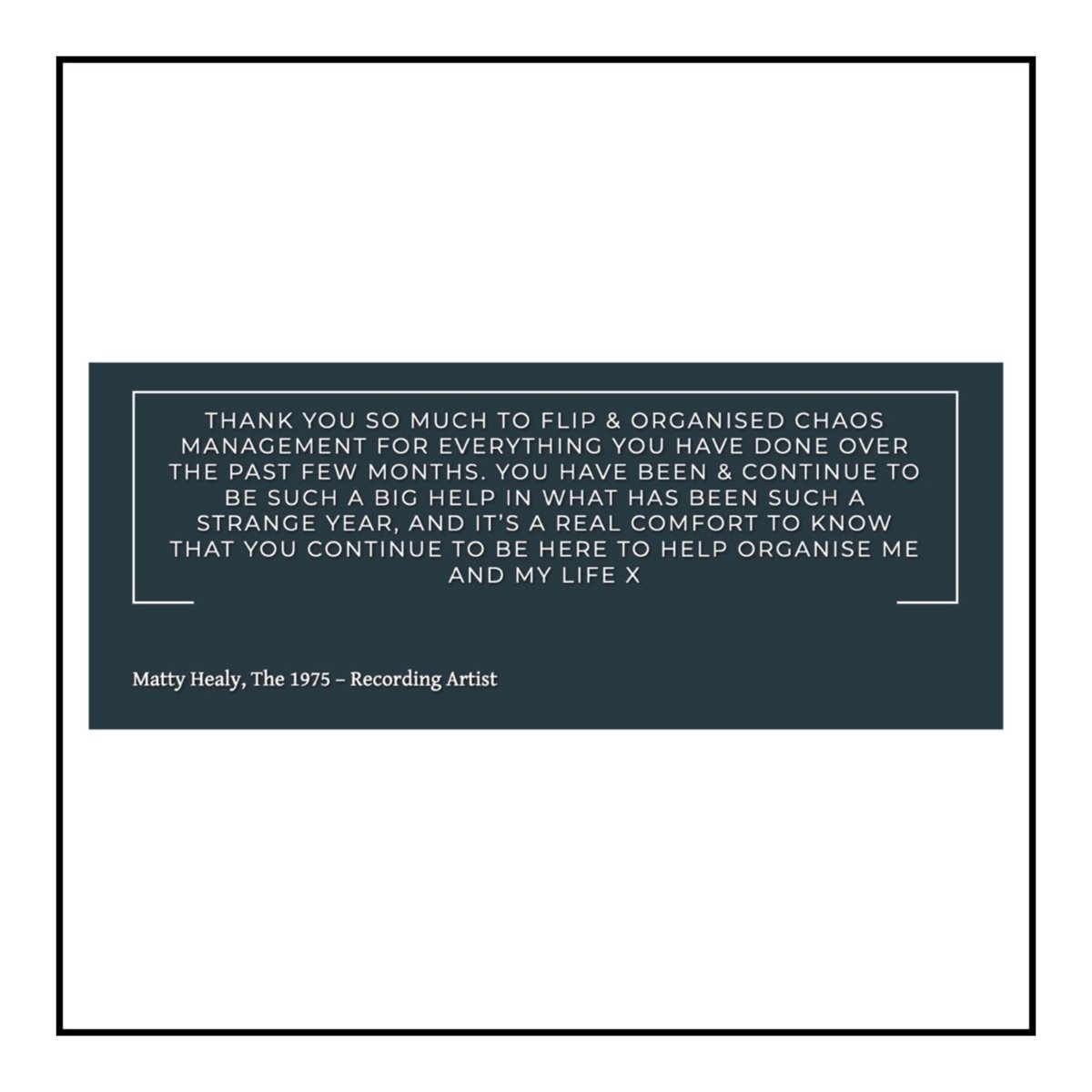 orgchaosmgmt's tweet photo. #testimonial
#mattyhealy #the1975
#review #client #privateclient #band #housemanagement #music #musician #artist #recordingartist #singer #songwriter @the1975 https://t.co/5vfCniL4lC