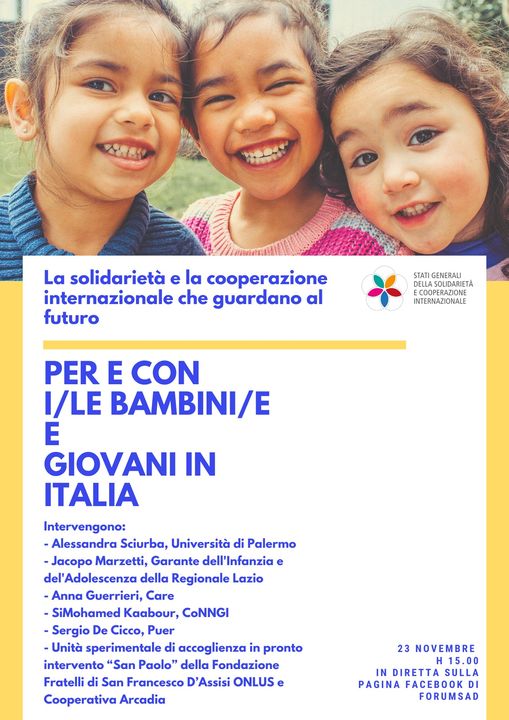 𝐏𝐞𝐫 𝐄 𝐂𝐨𝐧 𝐈/𝐋𝐞 𝐁𝐚𝐦𝐛𝐢𝐧𝐢/𝐄  𝐄 𝐆𝐢𝐨𝐯𝐚𝐧𝐢 𝐈𝐧 𝐈𝐭𝐚𝐥𝐢𝐚  
Il secondo incontro sarà trasmesso dalla pagina Facebook di ForumSaD il 𝟐𝟑 𝐧𝐨𝐯𝐞𝐦𝐛𝐫𝐞 𝐚𝐥𝐥𝐞 𝐨𝐫𝐞 𝟏𝟓.𝟎𝟎.