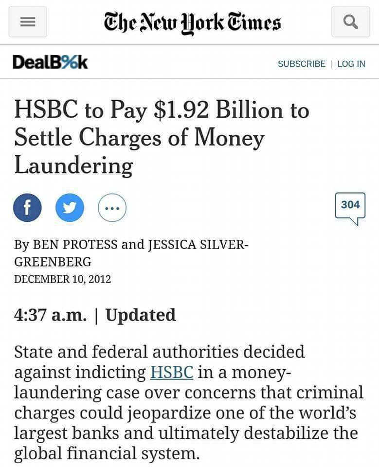 HSBC wasn't brought up on charges because they were covered and protected but by whom