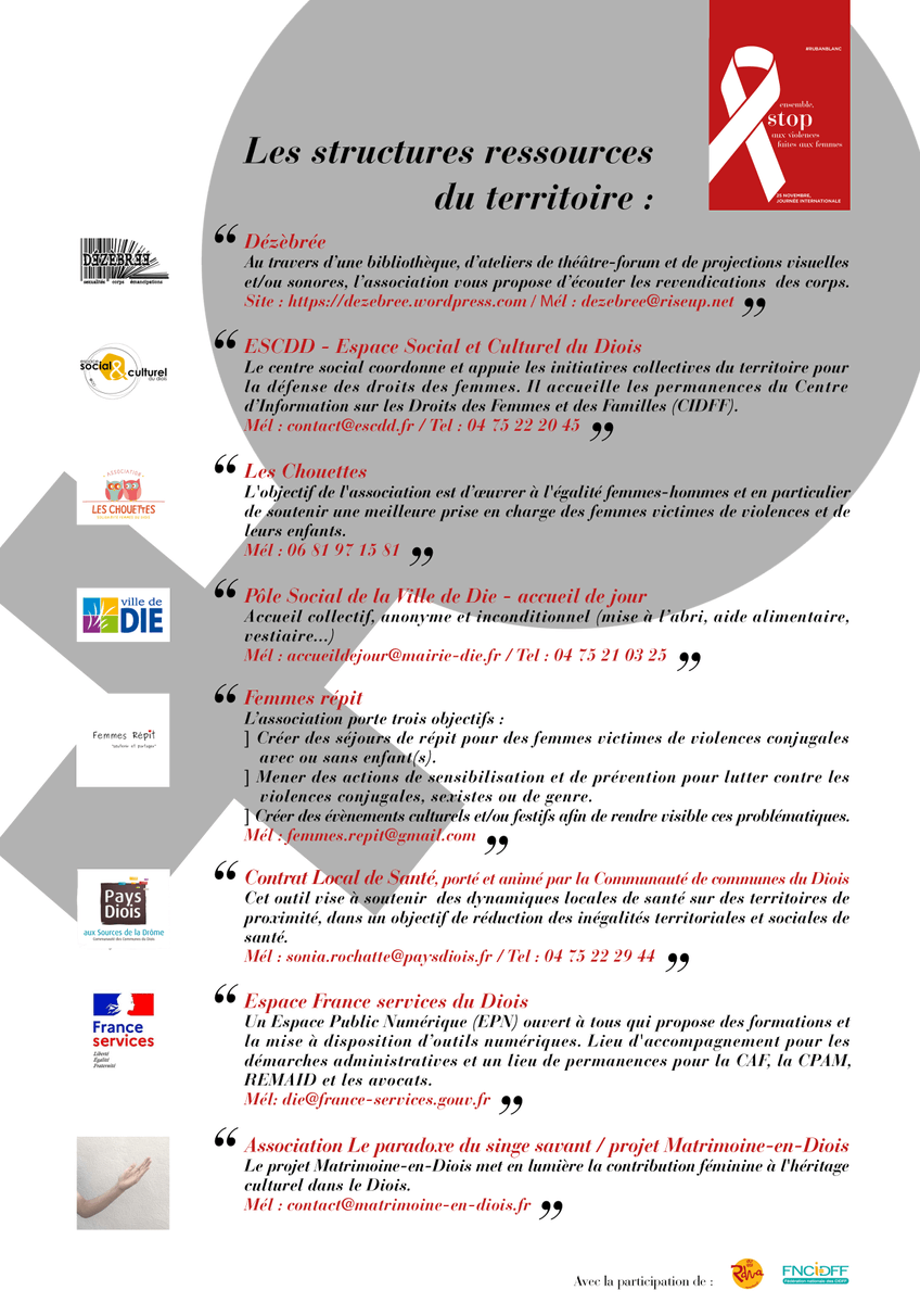 FrServicesDiois's tweet photo. Le #25novembre est la journée internationale pour l'élimination de la violence à l'égard des femmes. 

Le programme pour toute la semaine et les contacts dans le Diois c'est par ici 👇 https://t.co/VSiBc2f6hK