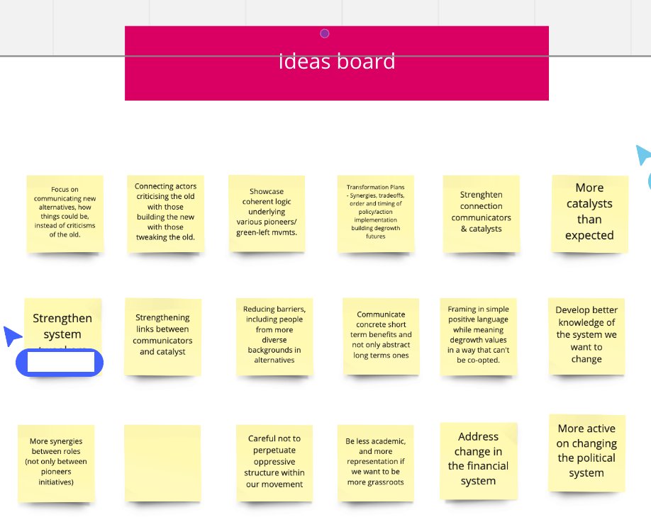 Take Aways> Communicate concrete short-term benefits> Strengthen links to local communities> Build strategic alliances (e.g. movements, political, Global South, etc)> Assess synergies and tradeoffs of future degrowth societies