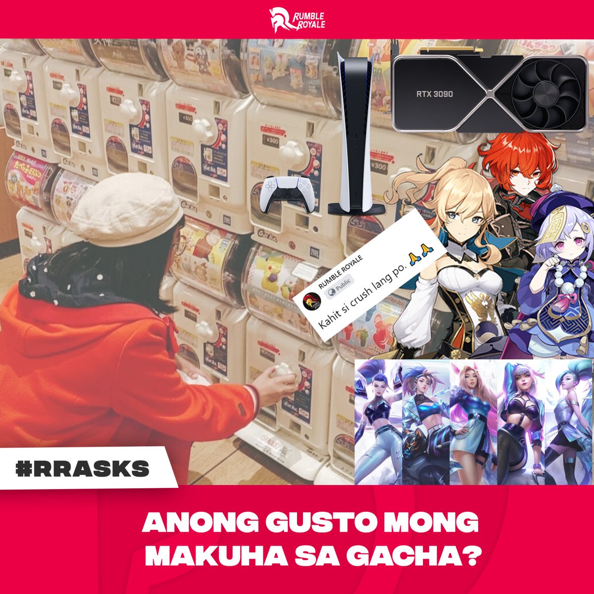 RumbleRoyalePH's tweet photo. #RRASKSβΌοΈ
Kung may gusto kang makuha sa GACHA, ano ito? (at bakit si CRUSH?) ππ₯Ίπ
Share mo naman sa ibaba! ππ
#gacha #rrasks #reignsupreme https://t.co/FGFVgEQntW