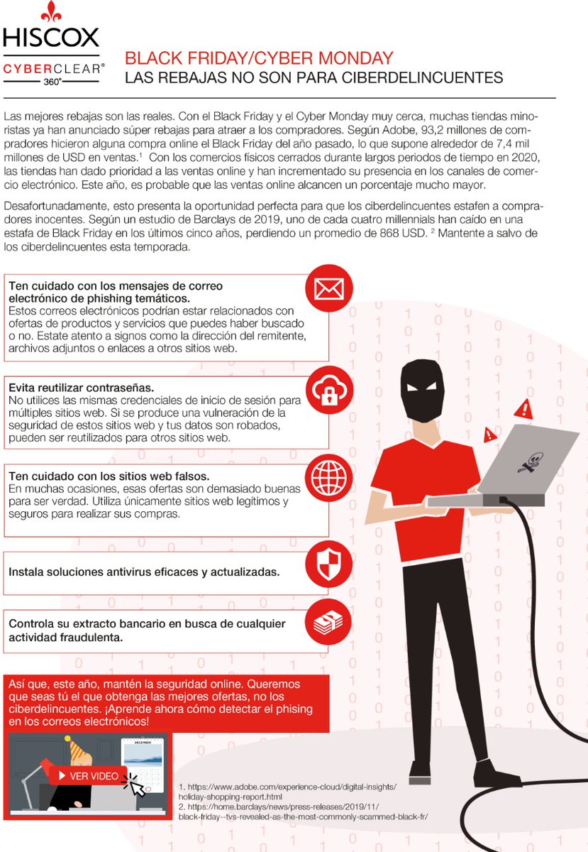 dapealseguros's tweet photo. El próximo Lunes 30 de Noviembre, se celebra el #DiaMundialDeLaCiberseguridad, justamente el mismo día que se celebra el #CyberMonday.
Desde #Dapeal os dejamos esta infografía de @HiscoxSpain con algunos consejos para mantenerse a salvo de los #ciberdelincuentes 👇💀💻 https://t.co/dTTOwy8toz