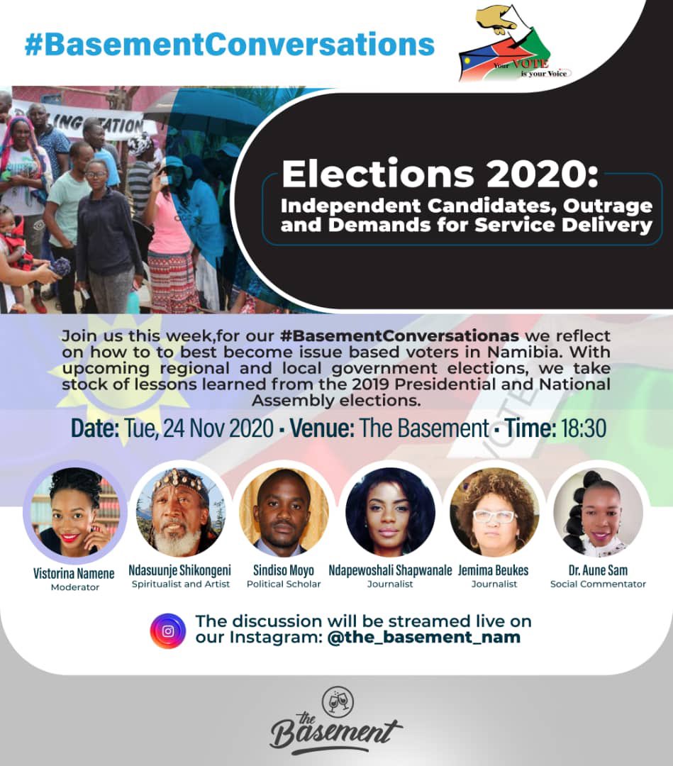 the_basement_na's tweet photo. With the upcoming regional and local government elections, this week’s #BasementConversations will reflect on how to best become issue based voters. https://t.co/ljSui3Ii4k