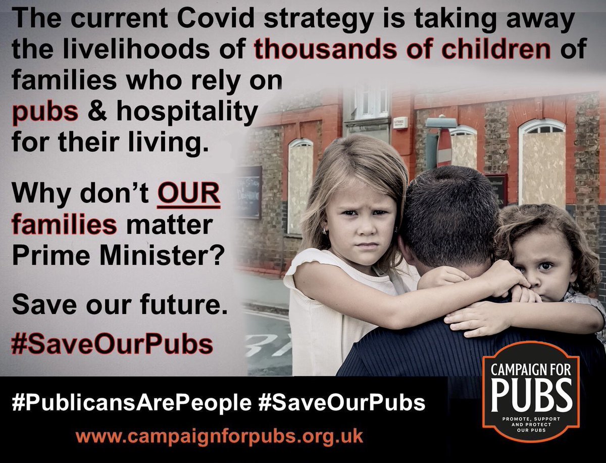 Campaign for Pubs (@campaignforpubs) on Twitter photo The Government’s restrictions for December will cause hardship for thousands of families of #publicans #pub staff & suppliers as well as the loss of thousands of #pubs. Why don’t OUR families matter Prime Minister <a href="/10DowningStreet/">UK Prime Minister</a> <a href="/BorisJohnson/">Boris Johnson</a>?
#PublicansArePeople #SaveOurPubs The Government’s restrictions for December will cause hardship for thousands of families of #publicans #pub staff & suppliers as well as the loss of thousands of #pubs. Why don’t OUR families matter Prime Minister <a href="/10DowningStreet/">UK Prime Minister</a> <a href="/BorisJohnson/">Boris Johnson</a>?
#PublicansArePeople #SaveOurPubs