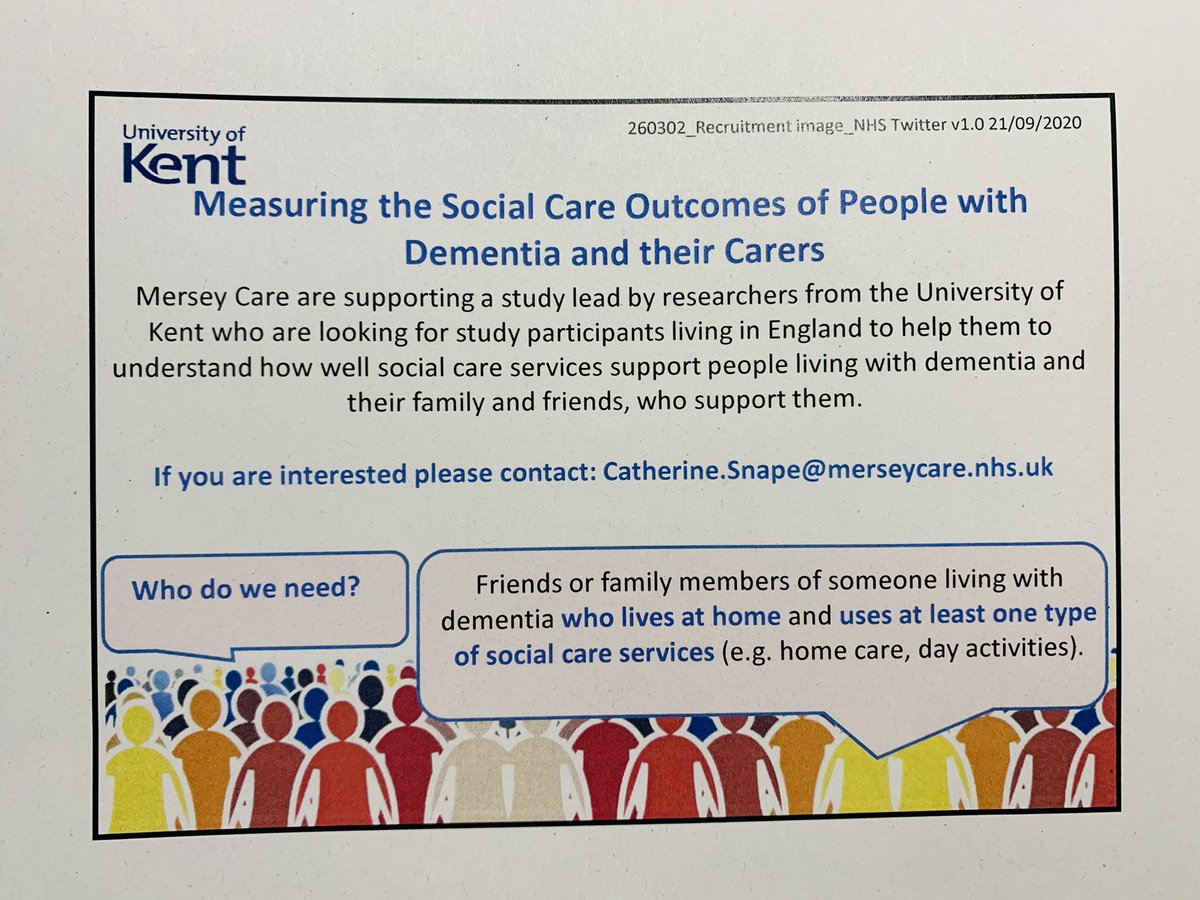If you are interested in supporting this study please contact: catherine.snape@merseycare.nhs.uk