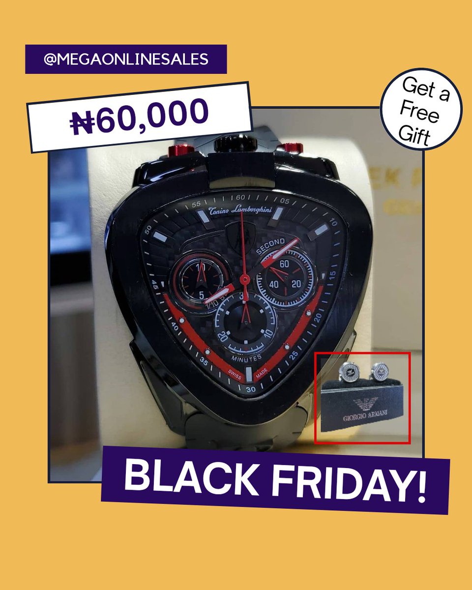 Super_Paix's tweet photo. Giveaway! πππ₯
Get this Lamborghini Watch and get a free designer Cufflinks. Limited stock!
β‘οΈ Send a DM to place an order now.
#MegaShopNSave #freegift #WeGoMega #BlackFridayDeals #BlackFriday2020 #giveaway #offer #wedding #menswear #luxurywatches #menstyle #MegaOnlineSales https://t.co/PkoxYOzj56
