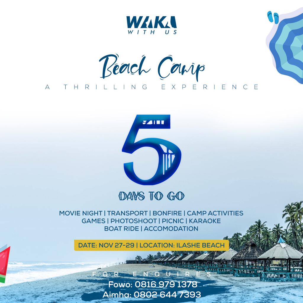 Jolijoni_ng's tweet photo. We have 5 days to go!

Our beachcamp is going to be fun, exciting and memorable because we have amazing mini activities planned just for you!

Who's ready to go to the beach?!! 💃

#wakawithus #jolijoni #fun #beach #weekend https://t.co/QcARKExROD