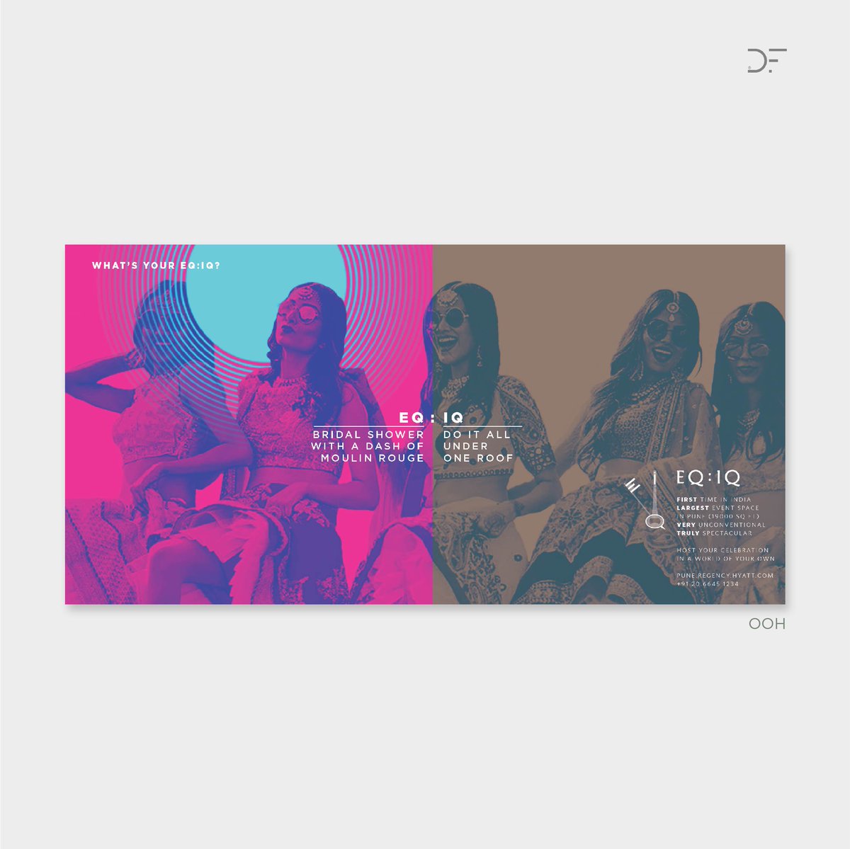 InDesignFoundry's tweet image. For the primarily outdoor-focussed launch campaign of EQ:IQ, the event space at Hyatt Regency Pune, we paired striking imagery with smart copy that showcased how a series of diverse celebrations (EQ) can be held “under one roof” (IQ)

#EQIQ #Hyatt #OutdoorMarketing #DesignFoundry