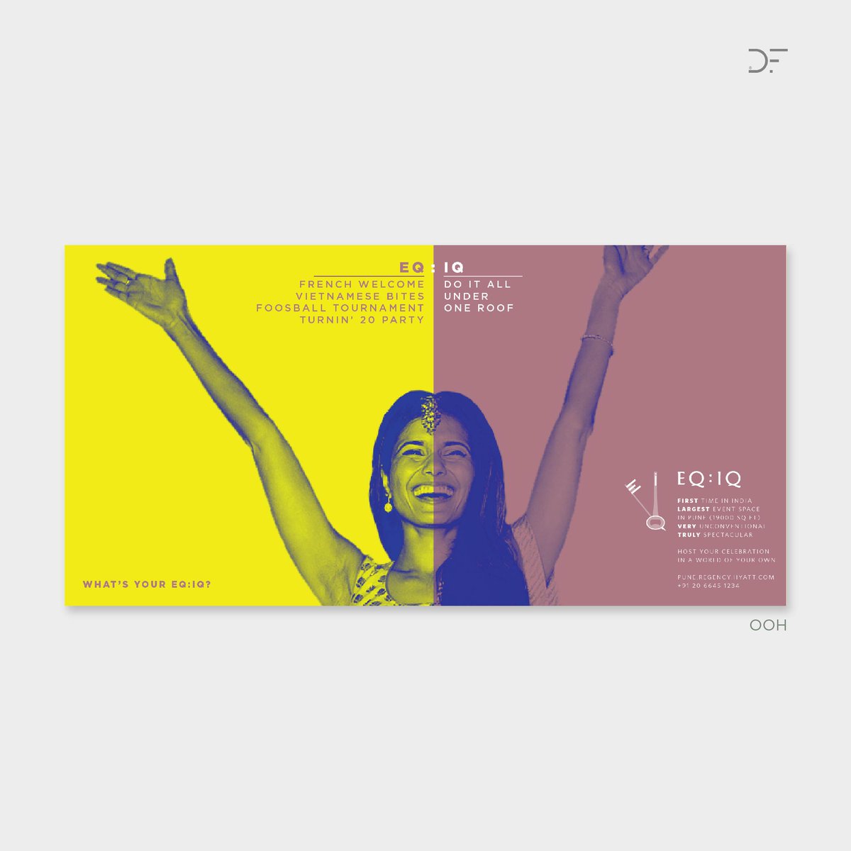 InDesignFoundry's tweet image. For the primarily outdoor-focussed launch campaign of EQ:IQ, the event space at Hyatt Regency Pune, we paired striking imagery with smart copy that showcased how a series of diverse celebrations (EQ) can be held “under one roof” (IQ)

#EQIQ #Hyatt #OutdoorMarketing #DesignFoundry