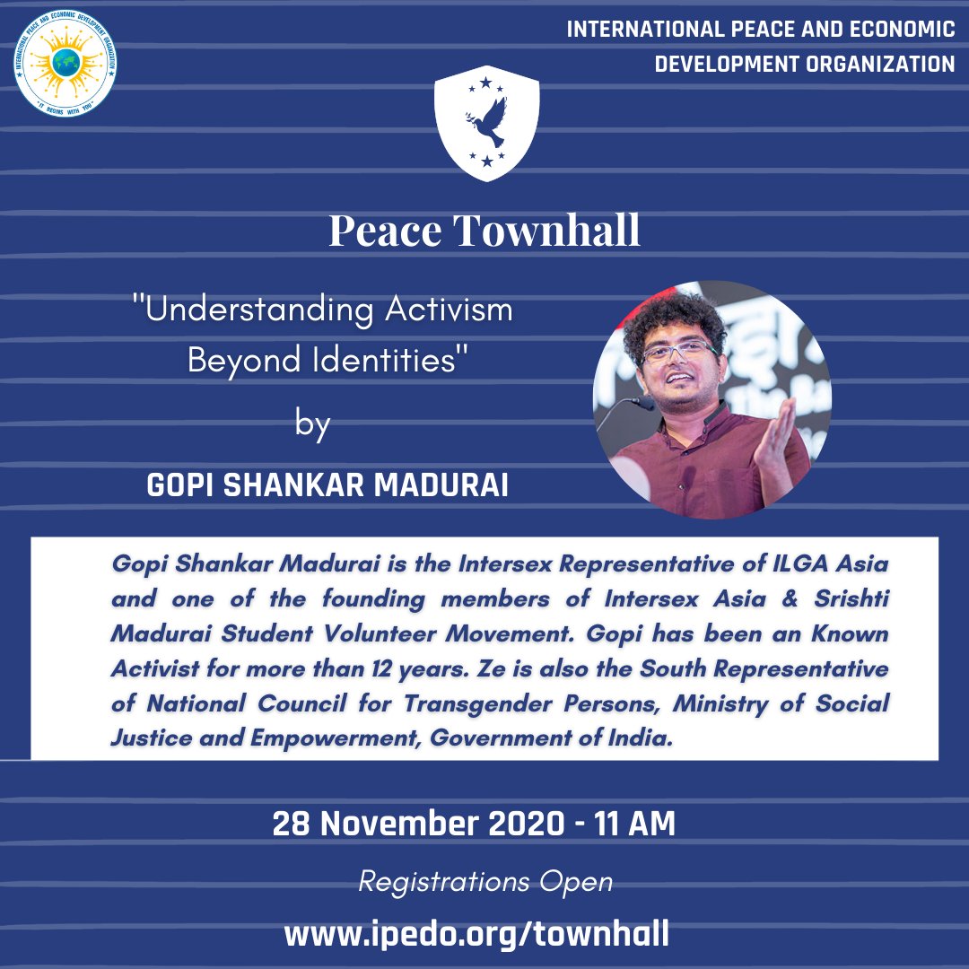 ipedoofficial's tweet photo. Keynote Speech by Shri Gopi Shankar Madurai (@gopishankarmdu) on "Understanding Activism Beyond Identities" at The Peace Townhall Coming this 28th November! Register Now - https://t.co/eSck8OmSbe https://t.co/IhOFmGz8ZH
